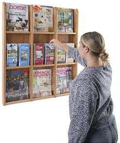 3-Tiered Wood Literature Wall Rack, 4"/8.5"w, 9-18 Pockets - Medium Oak 14 3-Tiered Wood Literature Wall Rack, 4"/8.5"w, 9-18 Pockets - Medium Oak -LuxeDisplay Shop wmlm9mo.ra5 preview
