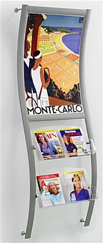 24x36 Wall Poster Frame W/ Literature Holder, 4"/8.5"w, 4-8 Pockets, Curved - Silver