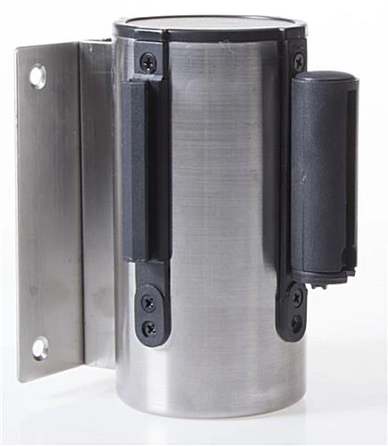 QueuePole.Economy Wall Mounted Retractable 7' Stanchion Belt - Black & Silver 7 QueuePole.Economy Wall Mounted Retractable 7' Stanchion Belt - Black & Silver - Image 5