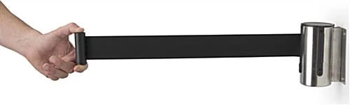QueuePole.Economy Wall Mounted Retractable 7' Stanchion Belt - Black & Silver 8 QueuePole.Economy Wall Mounted Retractable 7' Stanchion Belt - Black & Silver - Image 6