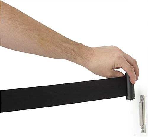QueuePole.Economy Wall Mounted Retractable 7' Stanchion Belt - Black & Silver 9 QueuePole.Economy Wall Mounted Retractable 7' Stanchion Belt - Black & Silver - Image 7