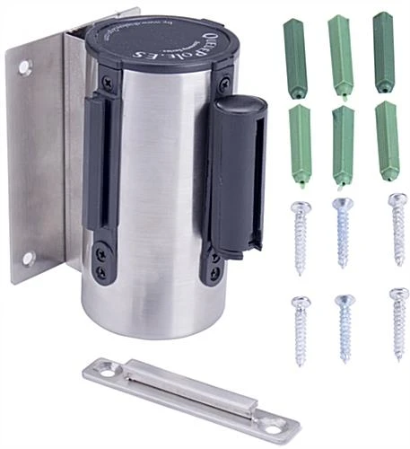 QueuePole.Economy Wall Mounted Retractable 7' Stanchion Belt - Black & Silver 10 QueuePole.Economy Wall Mounted Retractable 7' Stanchion Belt - Black & Silver - Image 8