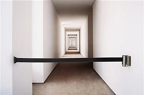 QueuePole.Economy Wall Mounted Retractable 7' Stanchion Belt - Black & Silver 11 QueuePole.Economy Wall Mounted Retractable 7' Stanchion Belt - Black & Silver - Image 9