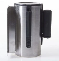 QueuePole.Economy Wall Mounted Retractable 7' Stanchion Belt - Black & Silver
