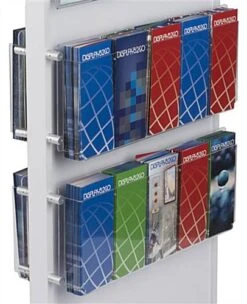 5 Pocket Acrylic Brochure Holder For Poster Stand, 4"/8.5"w, Silver Standoffs - Clear