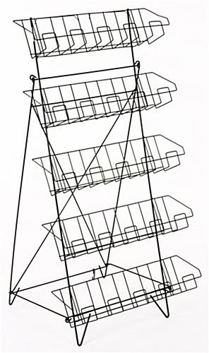 5-Tiered Wire Literature Floor Stand, Open Shelves, Sign Clip, 22.5 X 44.5 - Black 4 5-Tiered Wire Literature Floor Stand, Open Shelves, Sign Clip, 22.5 X 44.5 - Black - Image 2