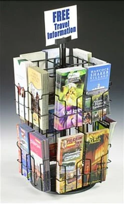 2-Tiered Wire Brochure Rack, Tabletop, Rotating, 16 Pockets Fit 4x9 Pamphlets - Black