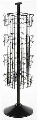 4-Tier Wire Brochure Floor Stand, 4"w, 32 Pockets, Rotating, Header Clip - Black