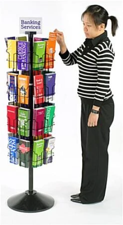 4-Tier Wire Brochure Floor Stand, 4"w, 32 Pockets, Rotating, Header Clip - Black -LuxeDisplay Shop wsfb432.ra2 preview