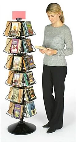 24-Pocket Book Or DVD Stand For Floor, Full-View Pockets, Header Clip - Black -LuxeDisplay Shop wsfb624op.ra2 preview