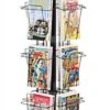 8-Tiered Metal Wire Magazine Floor Stand, 8.5"w, 16 Pockets, Rotating, Header - Black