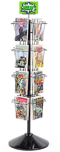 8-Tiered Metal Wire Magazine Floor Stand, 8.5"w, 16 Pockets, Rotating, Header - Black 6 8-Tiered Metal Wire Magazine Floor Stand, 8.5"w, 16 Pockets, Rotating, Header - Black - Image 4
