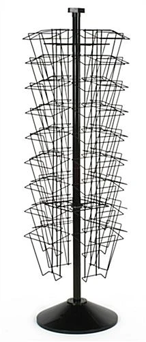 8-Tiered Metal Wire Magazine Floor Stand, 8.5"w, 36 Pockets, Rotating, Header - Black