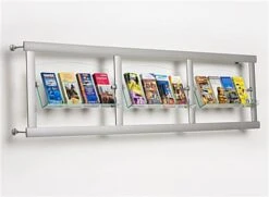 Metal Literature Wall Rack, 4"/8.5"w, 6-12 Pockets - Silver
