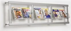 Metal Literature Wall Rack, 4"/8.5"w, 6-12 Clear Pockets - Silver
