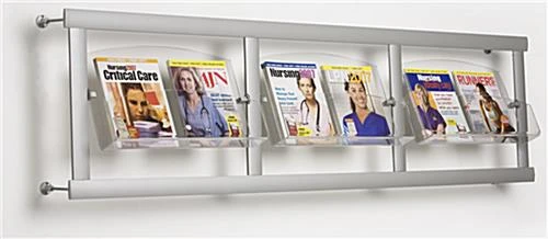 Metal Literature Wall Rack, 4"/8.5"w, 6-12 Clear Pockets - Silver 3 Metal Literature Wall Rack, 4"/8.5"w, 6-12 Clear Pockets - Silver