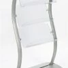 3-Tiered Literature Floor Stand, 4"/8.5"w, 6/9 Pockets, Curved - Silver