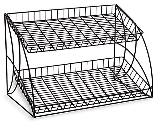 Tiered Wire Rack W/ 2 Wicker Baskets - Black 4 Tiered Wire Rack W/ 2 Wicker Baskets - Black - Image 2