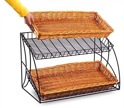 Tiered Wire Rack W/ 2 Wicker Baskets - Black 5 Tiered Wire Rack W/ 2 Wicker Baskets - Black - Image 3