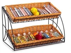 Tiered Wire Rack W/ 2 Wicker Baskets - Black