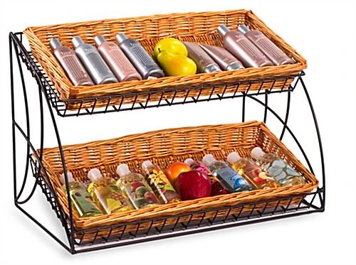 Tiered Wire Rack W/ 2 Wicker Baskets - Black 3 Tiered Wire Rack W/ 2 Wicker Baskets - Black