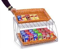 Tiered Wire Rack W/ 2 Wicker Baskets - Silver -LuxeDisplay Shop wwb2t25ss.ra2 preview