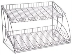 Tiered Wire Rack W/ 2 Wicker Baskets - Silver -LuxeDisplay Shop wwb2t25ss.ra3 preview