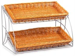 Tiered Wire Rack W/ 2 Wicker Baskets - Silver