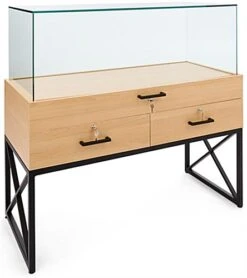 45" Glass Display Case With Locking Drawers, Frameless, Ships Assembled - Wood Grain -LuxeDisplay Shop xdcp2n.ra2 preview