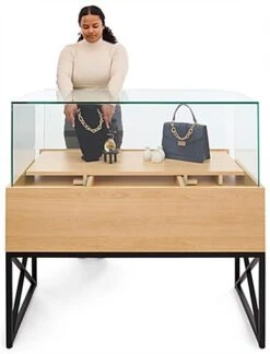 45" Glass Display Case With Locking Drawers, Frameless, Ships Assembled - Wood Grain -LuxeDisplay Shop xdcp2n.ra7 preview
