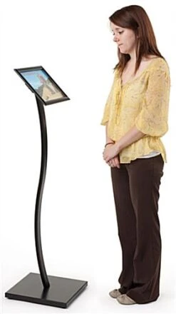 8.5 X 11 Menu Stand For Floor, Snap Open, Double Curve Pole - Black -LuxeDisplay Shop ych8511bk.ra3 preview