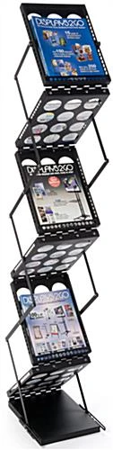 6-Pocket Portable Literature FloorStand With Case, 2-Sided, Adjustable Height - Black