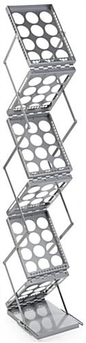 6-Pocket Portable Literature FloorStand With Case, 2-Sided, Adjustable Height -Silver